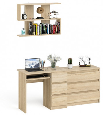 Мори Стол компьютерный МС-6 правый + Комод МК800.1 + Полка 900, цвет дуб сонома, ШхГхВ 170,4х50х209,6 см., НЕ универсальная сборка