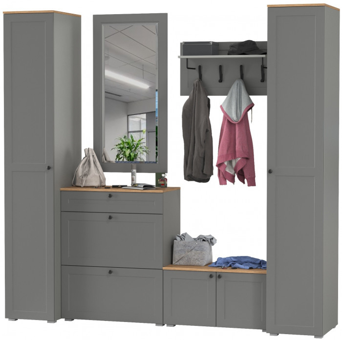 Остин Прихожая 46, цвет серый графит/дуб крафт золотой, ШхГхВ 240х54,3х229,6 см., универсальная сборка