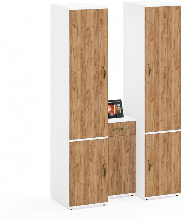 Лидер-8 Пенал МД 23Б + Пенал МД 23Б + Тумба МД 3.15, белый шагрень/крафт золото