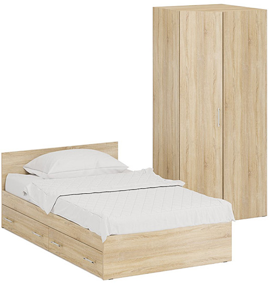 Кровать с ящиками 1200 + Шкаф угловой Стандарт, цвет дуб сонома, ШхГхВ 123,5х203,5х70 + 81,2х81,2х200 см., сп.м. 1200х2000 мм., б/м, основание есть