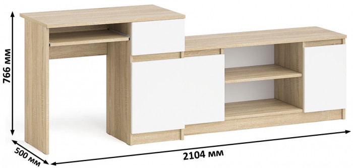 Мори Стол компьютерный МС-1 правый + Тумба МТВ1200.1, цвет дуб сонома/белый, ШхГхВ 210,4х50х76,6 см., выдвижной ящик справа, НЕ универсальная сборка