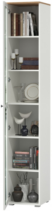 Остин 16.394.03 Шкаф-витрина(пенал), цвет белый шагрень/дуб крафт золотой, ШхГхВ 40х41,8х229,8 см., универсальная сборка