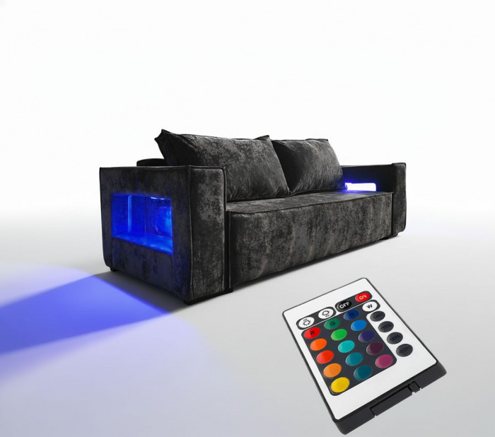 Диван-еврокнижка Лофт Люкс Плюш с подсветкой, 140х195, черный