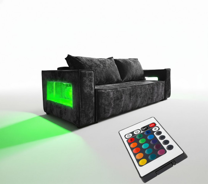 Диван-еврокнижка Лофт Люкс Плюш с подсветкой, 140х195, черный