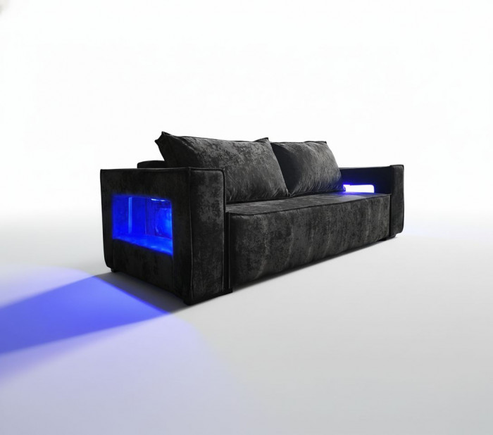 Диван-еврокнижка Лофт Люкс Плюш с подсветкой, 140х195, черный