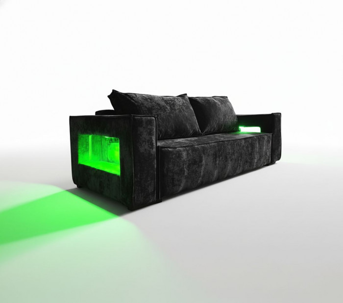 Диван-еврокнижка Лофт Люкс Плюш с подсветкой, 140х195, черный