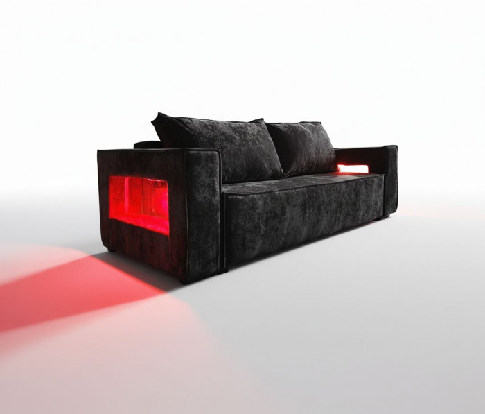 Диван-еврокнижка Лофт Люкс Плюш с подсветкой, 140х195, черный