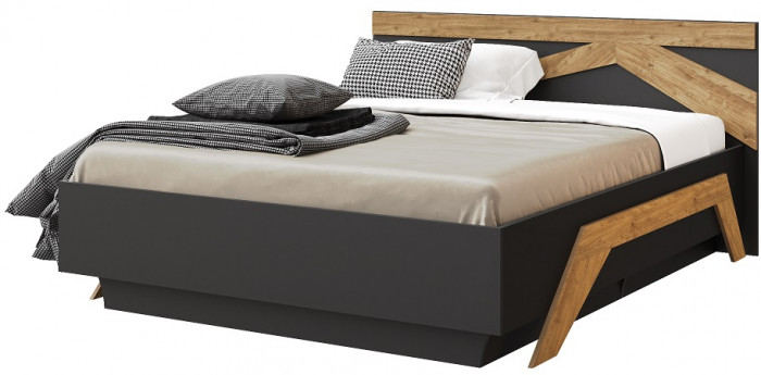 Кровать КИНГ-САЙЗ 180х200 "Скандинавия" с подъемным основанием - Антрацит/Дуб наварра