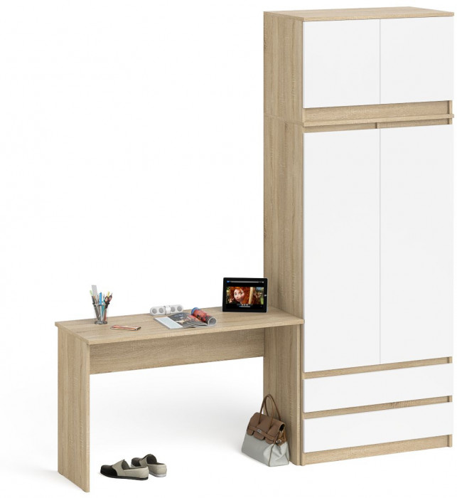 Мори Стол письменный МСП1200.1 + Шкаф МШ900.1 + Антресоль МА900.1, цвет дуб сонома/белый, ШхГхВ 210,8х50,4х234,2 см., универсальная сборка