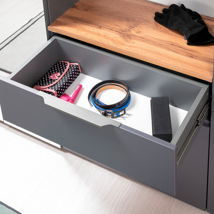 Октава Прихожая 12, цвет серый графит/дуб крафт золотой/фасады МДФ серый графит, ШхГхВ 129,3х35,4х197,6 см., универсальная сборка