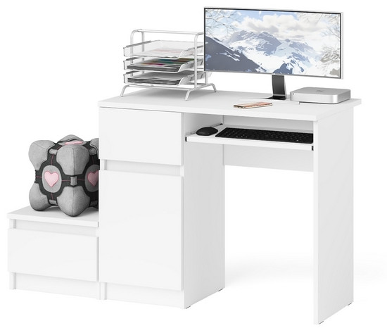Мори Стол компьютерный МС-1 левый + Тумба ТМП400.1, цвет белый, ШхГхВ 130,4х50х76,6 см., выдвижной ящик слева, НЕ универсальная сборка