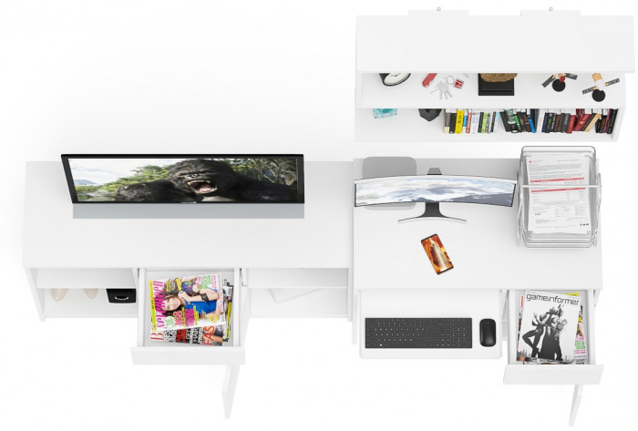 Мори Стол компьютерный МС-1 правый + Тумба МТВ1204.1 + Полка 900, цвет белый, ШхГхВ 210,4х50х209,6 см., НЕ универсальная сборка