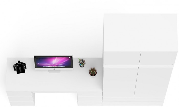 Мори Стол компьютерный МС-2 + Шкаф МШ900.1 + Антресоль МА900.1, цвет белый, ШхГхВ 225,8х50,4х234,2 см., универсальная сборка