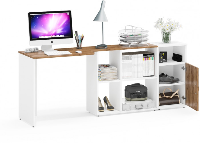 Лидер-8 Стол + Тумба МД 3.19, белый шагрень/крафт золото