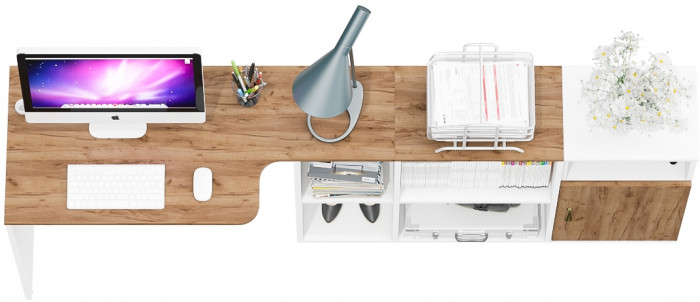 Лидер-8 Стол + Тумба МД 3.19, белый шагрень/крафт золото