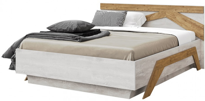 Кровать КИНГ-САЙЗ 180х200 "Скандинавия" с подъемным основанием - Бетон пайн светлый/Дуб наварра