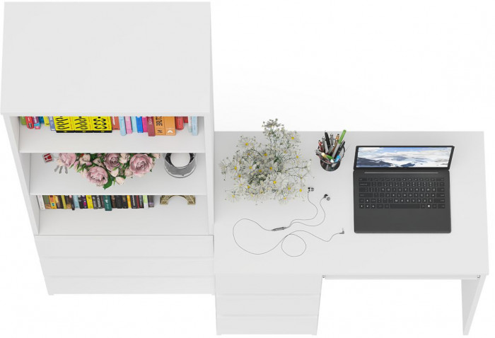 Мори Стол компьютерный МС-6 левый + Стеллаж МСТ600.3, цвет белый, ШхГхВ 150,4х50х179,6 см., выдвижные ящики слева, НЕ универсальная сборка