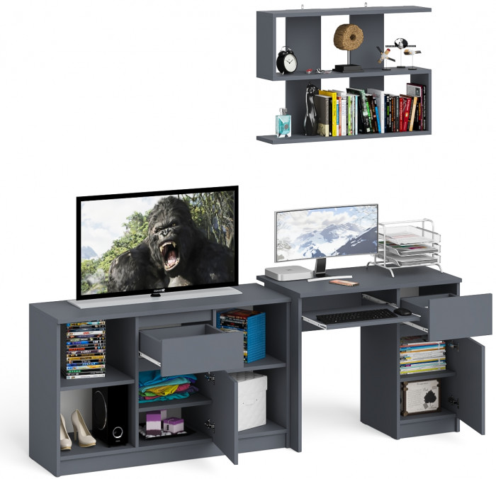 Мори Стол компьютерный МС-1 правый + Тумба МТВ1204.1 + Полка 900, цвет графит, ШхГхВ 210,4х50х209,6 см., НЕ универсальная сборка