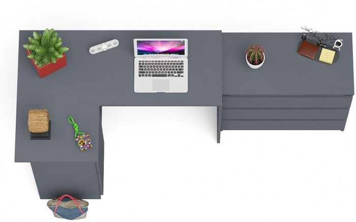 Мори Стол компьютерный МС-16 левый + Комод МК800.1, цвет графит, ШхГхВ 204,8х84,9х76,6 см., выдвижные ящики слева, НЕ универсальная сборка