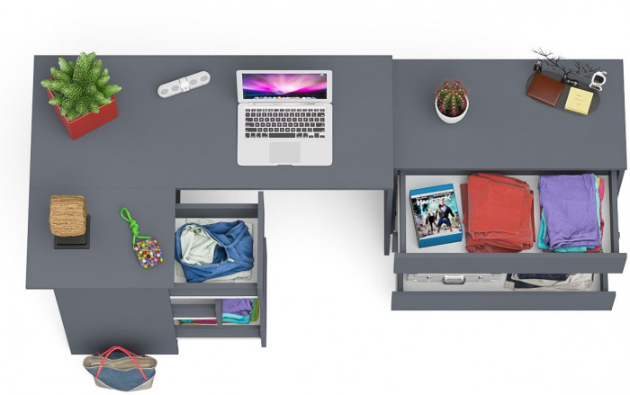 Мори Стол компьютерный МС-16 левый + Комод МК800.1, цвет графит, ШхГхВ 204,8х84,9х76,6 см., выдвижные ящики слева, НЕ универсальная сборка