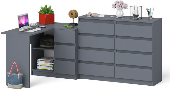 Мори Стол компьютерный МС-16 правый + Комод МК1200.8, цвет графит, ШхГхВ 244,8х84,9х94 см., выдвижные ящики справа, НЕ универсальная сборка