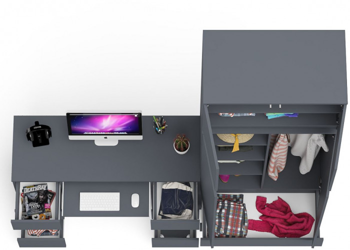 Мори Стол компьютерный МС-2 + Шкаф МШ900.1 + Антресоль МА900.1, цвет графит, ШхГхВ 225,8х50,4х234,2 см., универсальная сборка