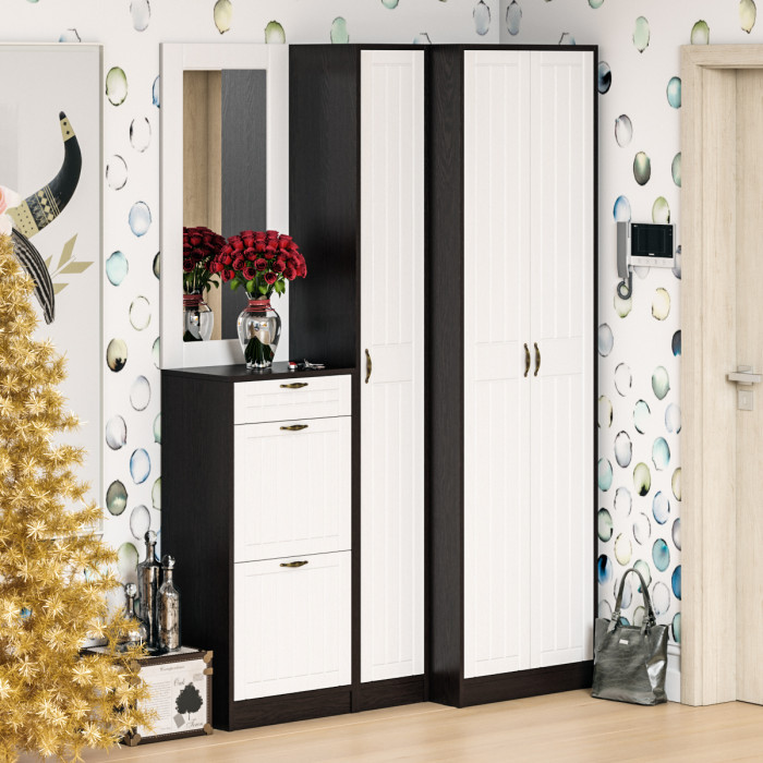 Прихожая П-6-350 Пенал, цвет венге/фасады МДФ белое дерево фрезеровка прованс, ШхГхВ 30х35х210 см., универсальная сборка