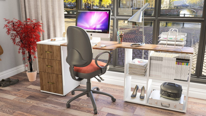 Лидер-8 Стол + Тумба МД 3.16, белый шагрень/крафт золото