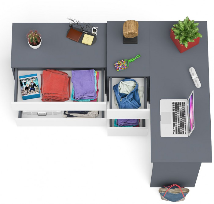 Мори Стол компьютерный МС-16 левый + Комод МК800.1, цвет графит/белый, ШхГхВ 204,8х84,9х76,6 см., выдвижные ящики слева, НЕ универсальная сборка