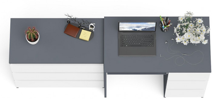 Мори Стол компьютерный МС-6 правый + Комод МК800.1, цвет графит/белый, ШхГхВ 170,4х50х76,6 см., выдвижные ящики справа, НЕ универсальная сборка