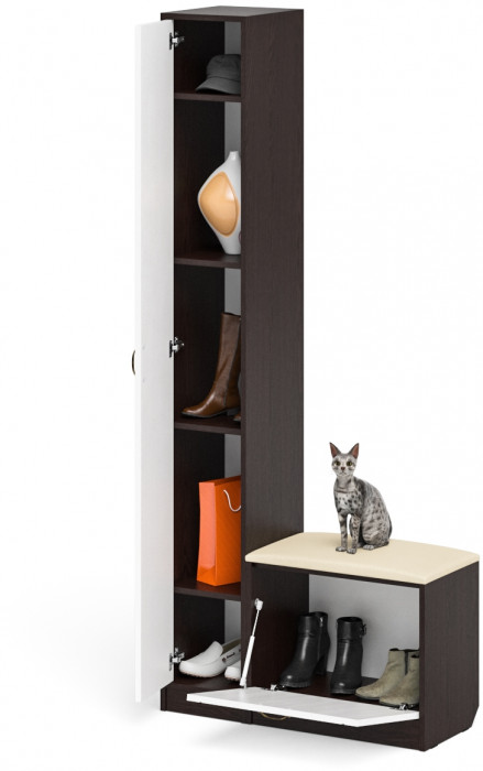 Прихожая П-6 Компоновка № 19, венге/фасады МДФ белое дерево фрезеровка прованс