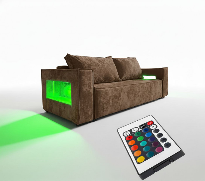 Диван-еврокнижка Лофт Люкс Плюш с подсветкой, 140х195, коричневый