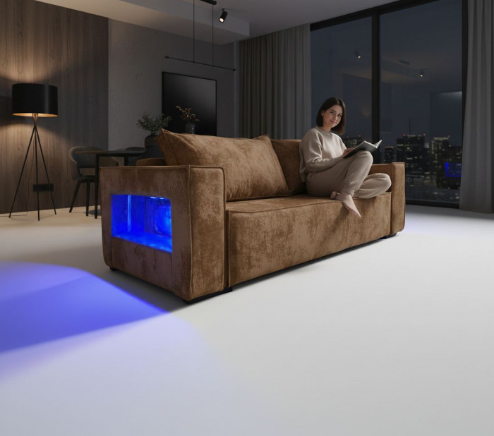 Диван-еврокнижка Лофт Люкс Плюш с подсветкой, 140х195, коричневый