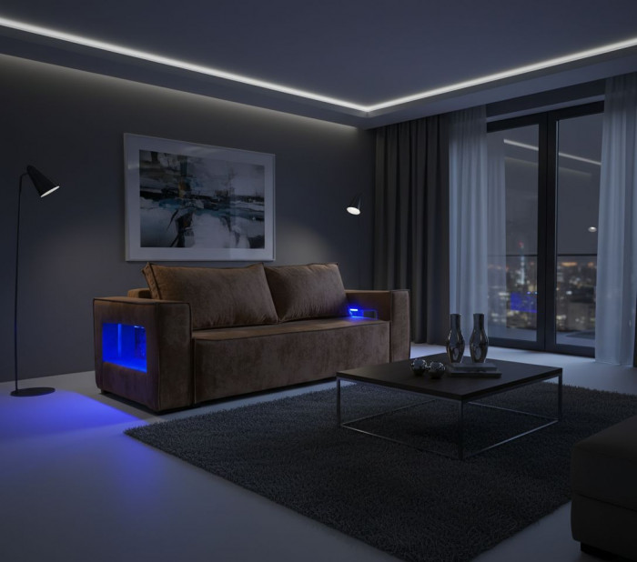 Диван-еврокнижка Лофт Люкс Плюш с подсветкой, 140х195, коричневый