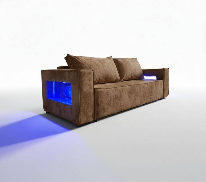 Диван-еврокнижка Лофт Люкс Плюш с подсветкой, 140х195, коричневый