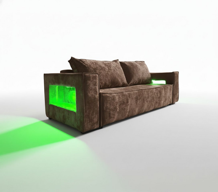 Диван-еврокнижка Лофт Люкс Плюш с подсветкой, 140х195, коричневый