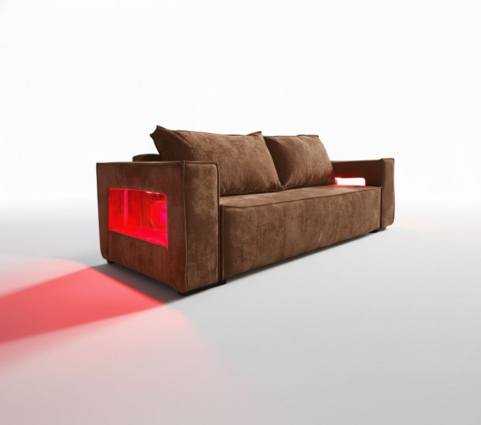 Диван-еврокнижка Лофт Люкс Плюш с подсветкой, 140х195, коричневый