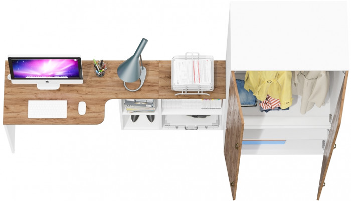 Лидер-8 Стол + Шкаф МД 19Б, белый шагрень/крафт золото