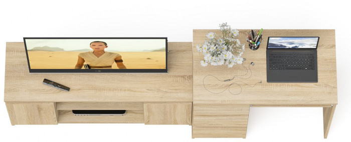Мори Стол компьютерный МС-6 левый + Тумба МТВ1200.1, цвет дуб сонома, ШхГхВ 210,4х50х76,6 см., выдвижные ящики слева, НЕ универсальная сборка