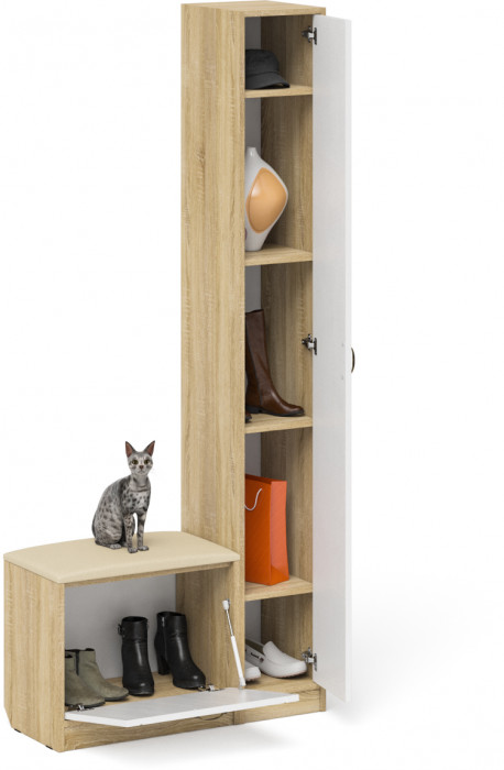 Прихожая П-6 Компоновка № 19, дуб сонома/фасады МДФ белое дерево фрезеровка прованс