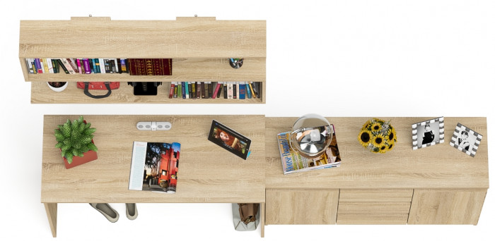 Мори Стол письменный МСП1200.1 + Комод МК1200.3 + Полка 1200, цвет дуб сонома, ШхГхВ 240,8х50х209,6 см., универсальная сборка