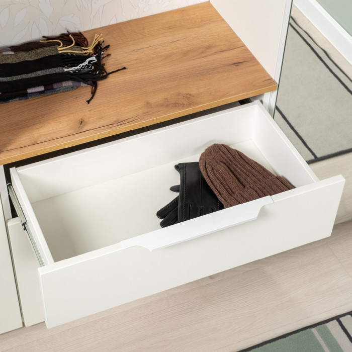 Октава Прихожая 51, цвет белый шагрень/серый графит/дуб крафт золотой/фасады МДФ белый шагрень/серый графит, ШхГхВ 129,3х35,4х197,6 см., ун. сб.