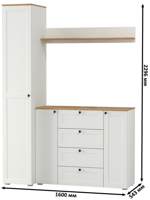 Остин Прихожая 63, цвет белый шагрень/дуб крафт золотой, ШхГхВ 160х54,3х229,6 см., универсальная сборка