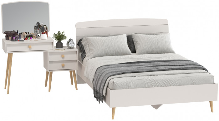 Афина Спальня Кровать 1400 + Трюмо, цвет кашемир серый, ШхГхВ 144,6х210,2х95,7 + 105х38,6х129 см., сп.м. 1400х2000 мм., б/м, основание есть