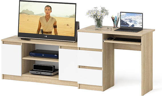 Мори Стол компьютерный МС-6 левый + Тумба МТВ1200.1, цвет дуб сонома/белый, ШхГхВ 210,4х50х76,6 см., выдвижные ящики слева, НЕ универсальная сборка