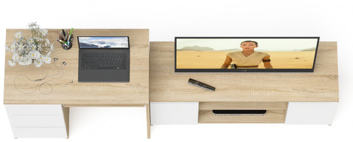 Мори Стол компьютерный МС-6 левый + Тумба МТВ1200.1, цвет дуб сонома/белый, ШхГхВ 210,4х50х76,6 см., выдвижные ящики слева, НЕ универсальная сборка