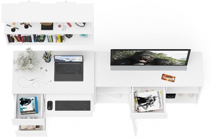 Мори Стол компьютерный МС-6 левый + Тумба МТВ1204.1 + Полка 900, цвет белый, ШхГхВ 210,4х50х209,6 см., НЕ универсальная сборка