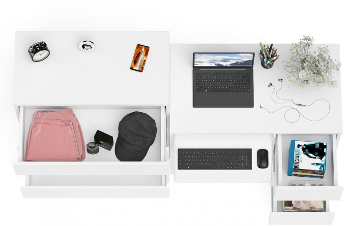 Мори Стол компьютерный МС-6 правый + Комод МК800.4, цвет белый, ШхГхВ 170,4х50х94 см., выдвижные ящики справа, НЕ универсальная сборка