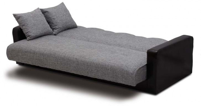 Раскладной диван-кровать, прямой, книжка, цвет серо-черный, кожа/рогожка, Лондон 140х190