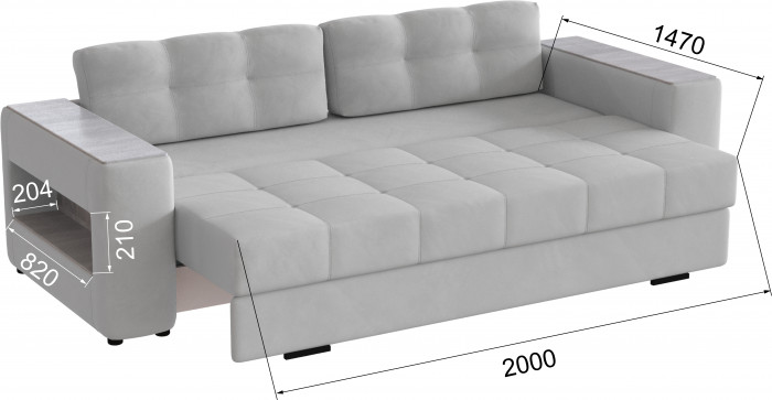 Диван раскладной Доро, светло-серый/мдф холст белый